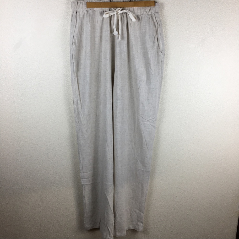No Brand Women's Beige Linen Blend Wide Leg Pull On Pant Size XL